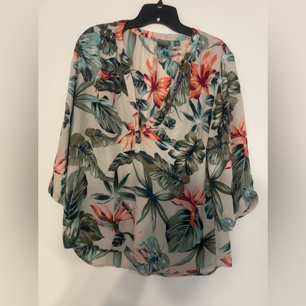 New York & Company Soho Tropical Floral Top in Vibrant Hues
